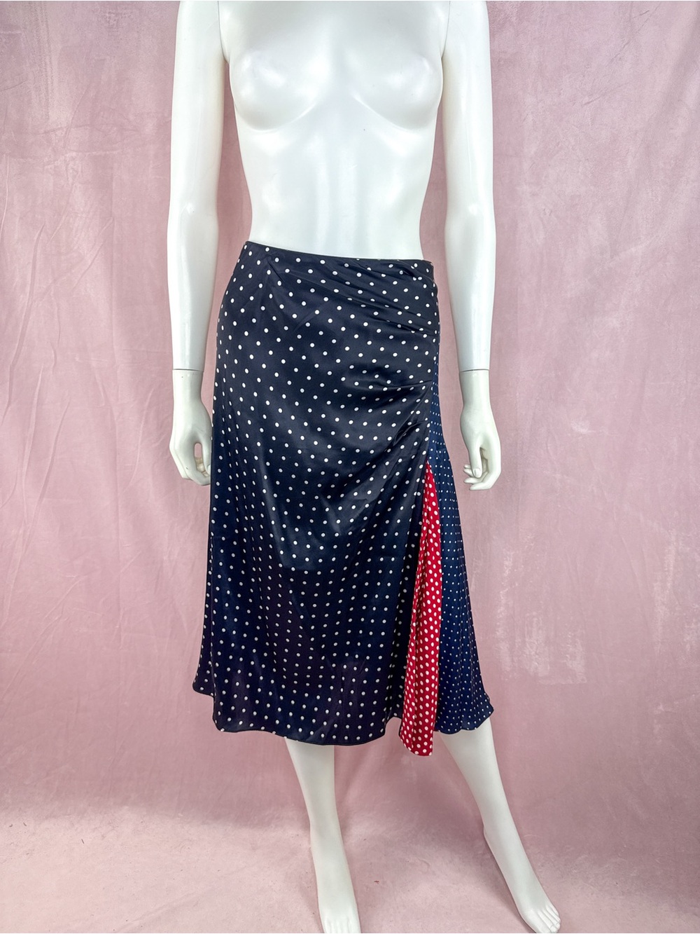 NWT Sportsmax Max Mara 100% Silk Polka Dot Midi Slip Skirt Size 6 Black Red Blue